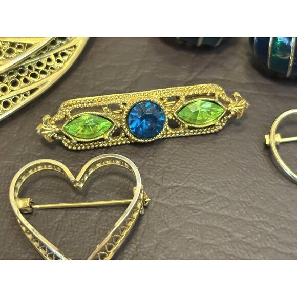 Vintage Jewelry Lot 1928 Avante Rhinestone Heart Brooch Pin Enamel Earrings - Picture 3 of 11